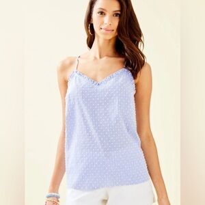Lilly Pulitzer NWT Ruffled Dusk Top Blue and White Striped Sleeveless